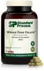 An image of a bottle of Whole Food Folate, next to 6 tablets.