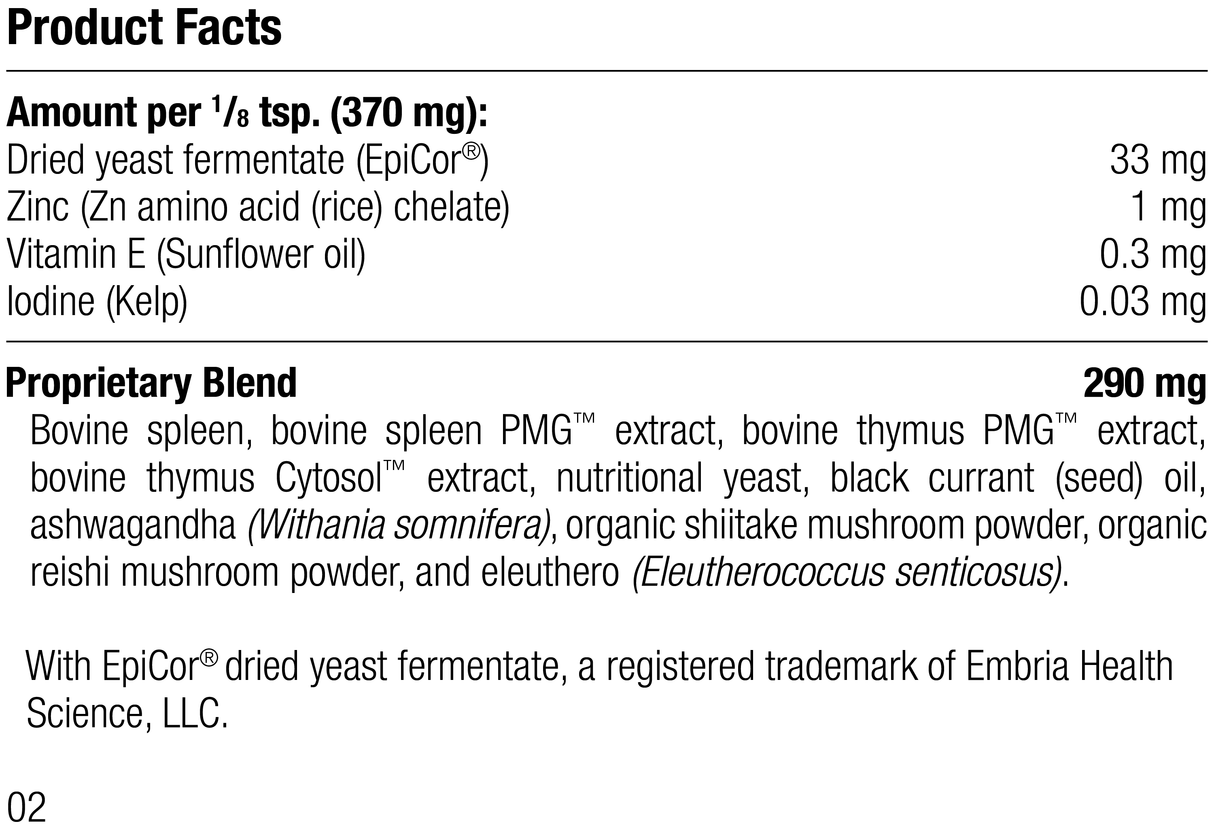 A1660 Canine Immune System Support, 110 g, Rev 01 Supplement Facts