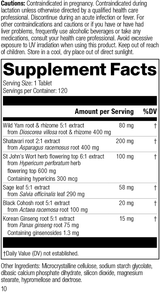 Wild Yam Complex, 120 Tablets, Rev 09 Supplement Facts